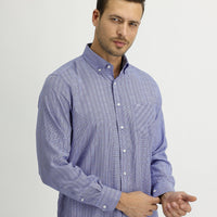 Blue Long Sleeve Regular Fit Plaid Shirt