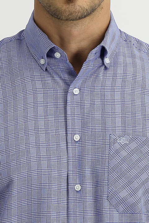 Blue Long Sleeve Regular Fit Plaid Shirt