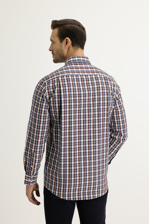Açık Bordo Uzun Kol Regular Fit Ekose Gömlek