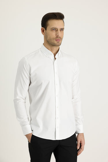 Beyaz Uzun Kol Slim Fit Dar Kesim Oxford Pamuk Gömlek