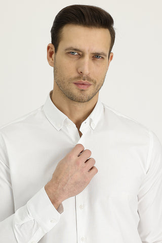 Beyaz Uzun Kol Slim Fit Dar Kesim Oxford Pamuk Gömlek