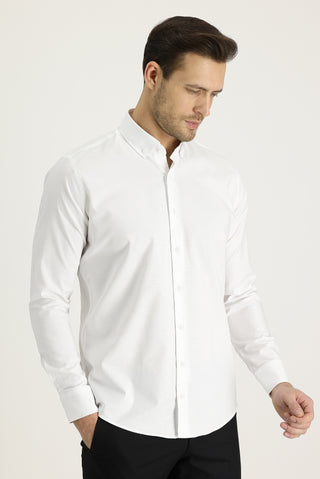 Beyaz Uzun Kol Slim Fit Dar Kesim Oxford Pamuk Gömlek