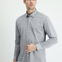 Dark Blue Long Sleeve Striped Slim Fit Shirt