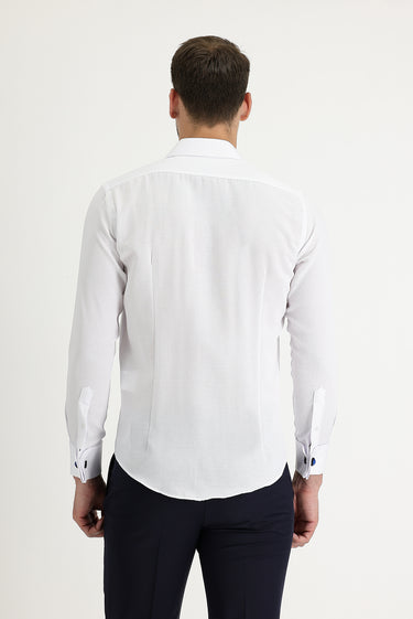 Beyaz Uzun Kol Slim Fit Dar Kesim Manşetli Pamuklu Kolay Ütülenebilir Gömlek