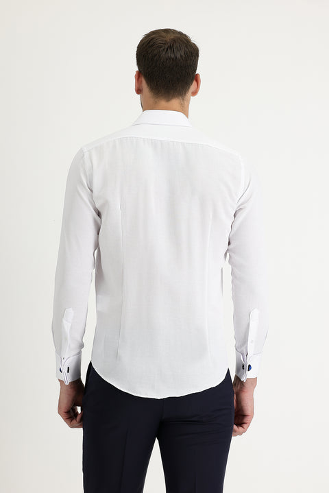 Beyaz Uzun Kol Slim Fit Dar Kesim Manşetli Pamuklu Kolay Ütülenebilir Gömlek