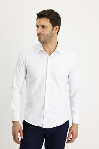 Beyaz Uzun Kol Slim Fit Dar Kesim Katlı Manşet Klasik Pamuklu Gömlek