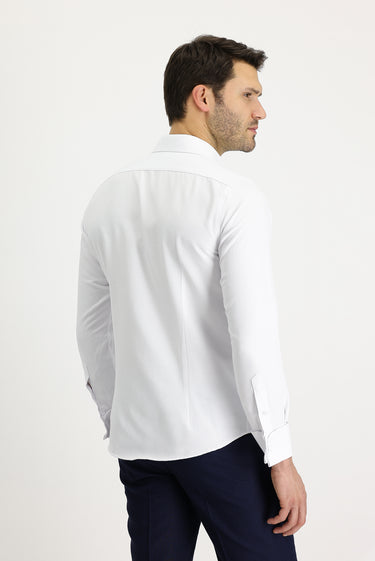 Beyaz Uzun Kol Slim Fit Dar Kesim Katlı Manşet Klasik Pamuklu Kolay Ütülenebilir Gömlek