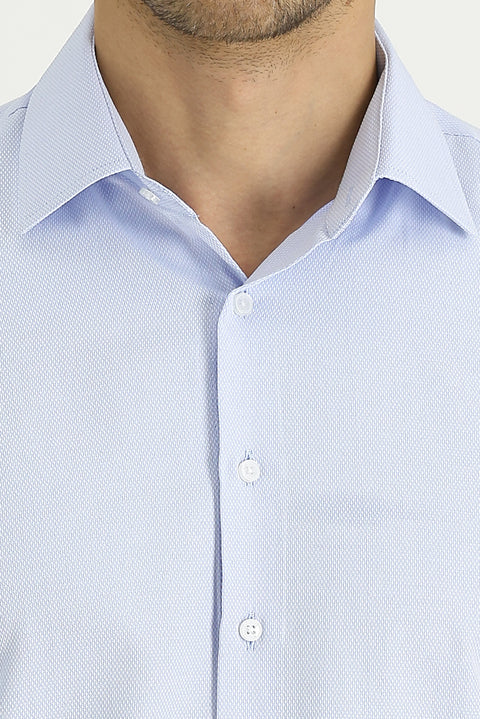 Uçuk Mavi Uzun Kol Slim Fit Dar Kesim Klasik Desenli Pamuklu Kolay Ütülenebilir Gömlek
