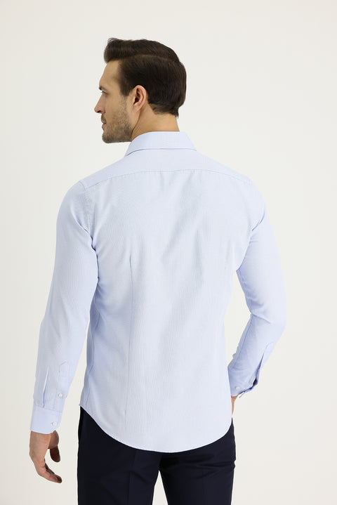 Uçuk Mavi Uzun Kol Slim Fit Dar Kesim Klasik Desenli Pamuklu Kolay Ütülenebilir Gömlek