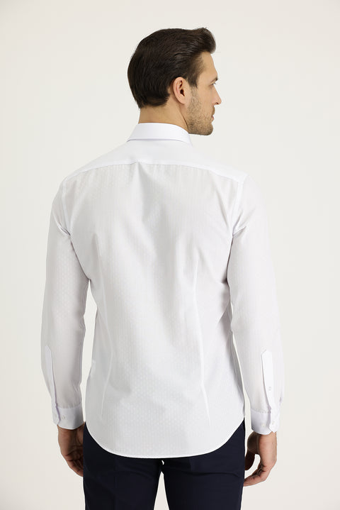 Beyaz Uzun Kol Slim Fit Dar Kesim Klasik Desenli Pamuklu Kolay Ütülenebilir Gömlek