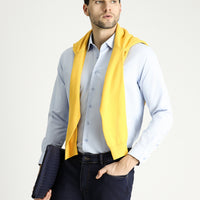 Uçuk Mavi Uzun Kol Slim Fit Dar Kesim Klasik Desenli Pamuklu Kolay Ütülenebilir Gömlek