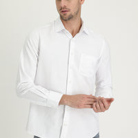 White Long-Sleeve Classic Patterned Cotton Easy-Iron Shirt