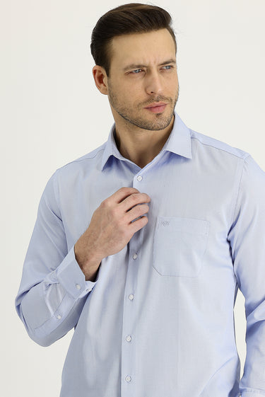 Uçuk Mavi Uzun Kol Klasik Desenli Pamuklu Kolay Ütülenebilir Gömlek