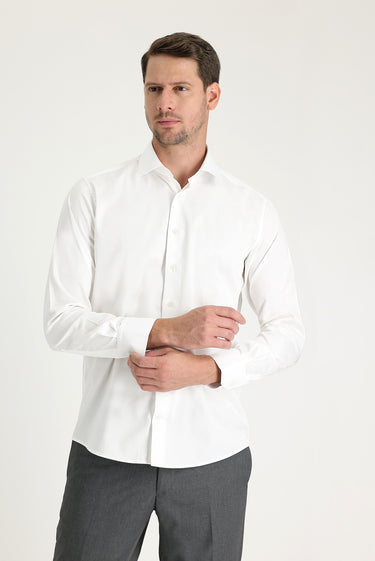 Beyaz Uzun Kol Klasik Pamuk Gömlek