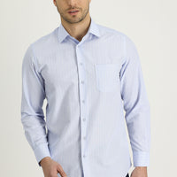 Baby Blue Long Sleeve Regular Fit Striped Shirt