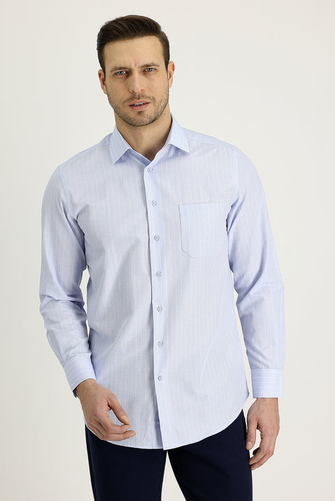 Baby Blue Long Sleeve Regular Fit Striped Shirt