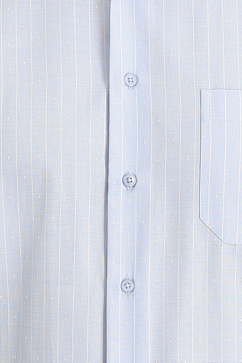 Baby Blue Long Sleeve Regular Fit Striped Shirt