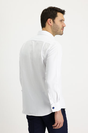 Beyaz Uzun Kol Manşetli Klasik Pamuklu Kolay Ütülenebilir Gömlek