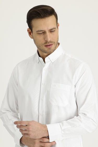 Beyaz Uzun Kol Regular Fit Oxford Pamuk Gömlek