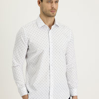 Orta Lacivert Uzun Kol Slim Fit Dar Kesim Desenli Gömlek