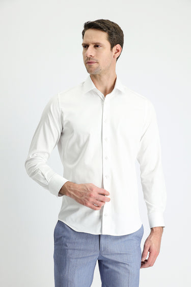 Beyaz Uzun Kol Slim Fit Dar Kesim Pamuk Gömlek