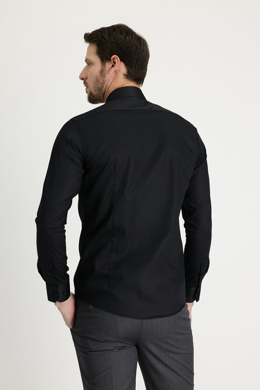 Siyah Uzun Kol Slim Fit Dar Kesim Non Iron Pamuklu Gömlek