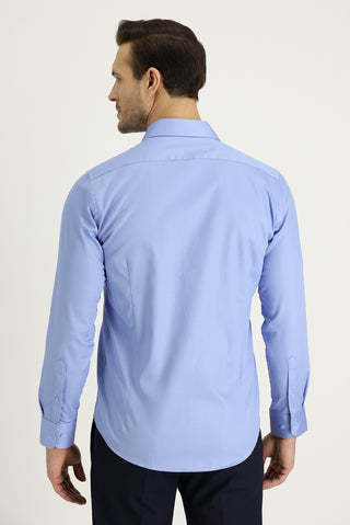 Açık Mavi Uzun Kol Slim Fit Dar Kesim Non Iron Saten Pamuklu Gömlek