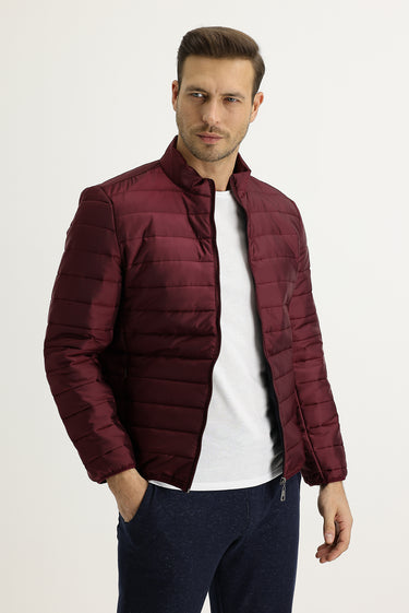 Şarap Bordo Slim Fit Dar Kesim Kapitone Spor Mont