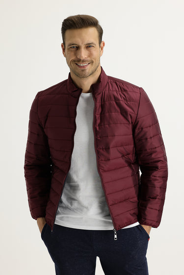 Şarap Bordo Slim Fit Dar Kesim Kapitone Spor Mont