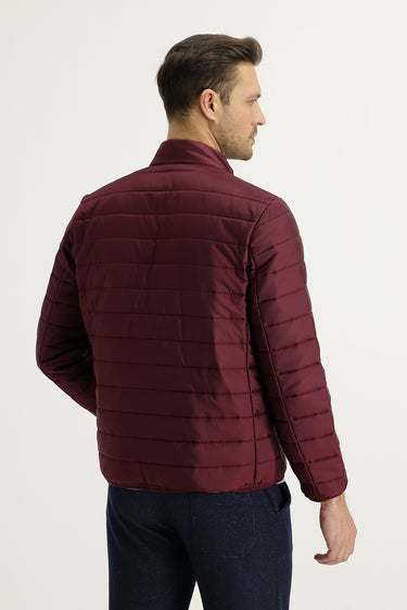 Şarap Bordo Slim Fit Dar Kesim Kapitone Spor Mont