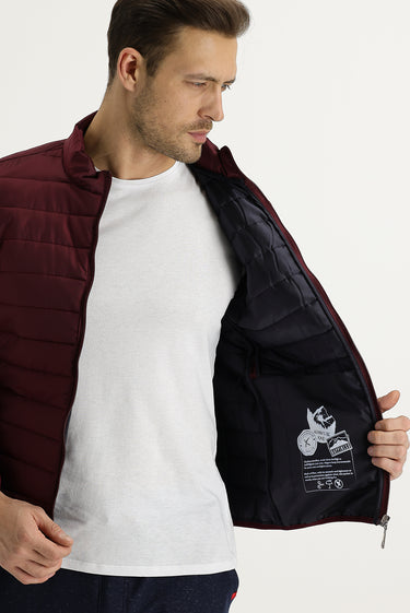 Şarap Bordo Slim Fit Dar Kesim Kapitone Spor Mont