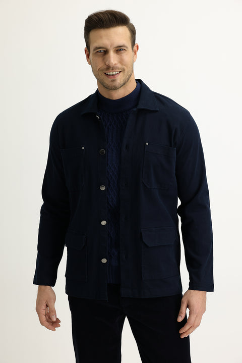 Koyu Lacivert Slim Fit Dar Kesim Shacket Gömlek / Mont