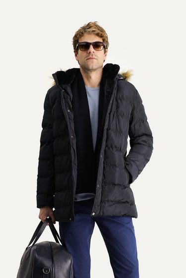 Orta Lacivert Kapüşonlu Şişme Spor Kaban