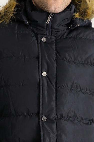 Orta Lacivert Kapüşonlu Şişme Spor Kaban