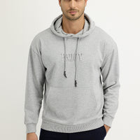 Açık Gri Melanj Kapüşonlu Baskılı Pamuk Sweatshirt