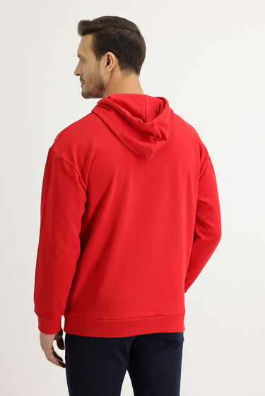 Bayrak Kırmızı Kapüşonlu Baskılı Pamuk Sweatshirt