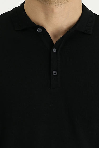 Siyah Polo Yaka Regular Fit Triko Kazak