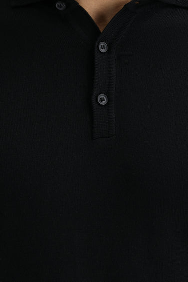 Siyah Polo Yaka Regular Fit Triko Kazak