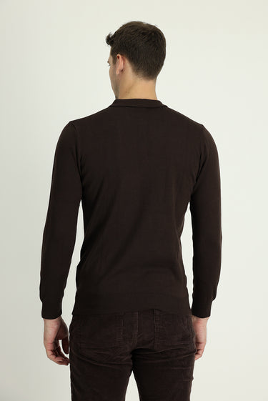 Koyu Kahve Polo Yaka Regular Fit Triko Kazak