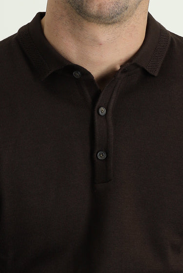 Koyu Kahve Polo Yaka Regular Fit Triko Kazak