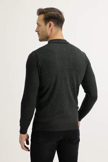 Koyu Antrasit Polo Yaka Regular Fit Triko Kazak