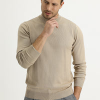 Medium Beige Half Turtleneck Regular Fit Knitted Sweater