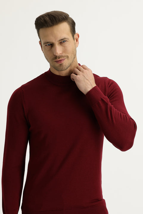 Açık Bordo Yarım Balıkçı Yaka Regular Fit Triko Kazak