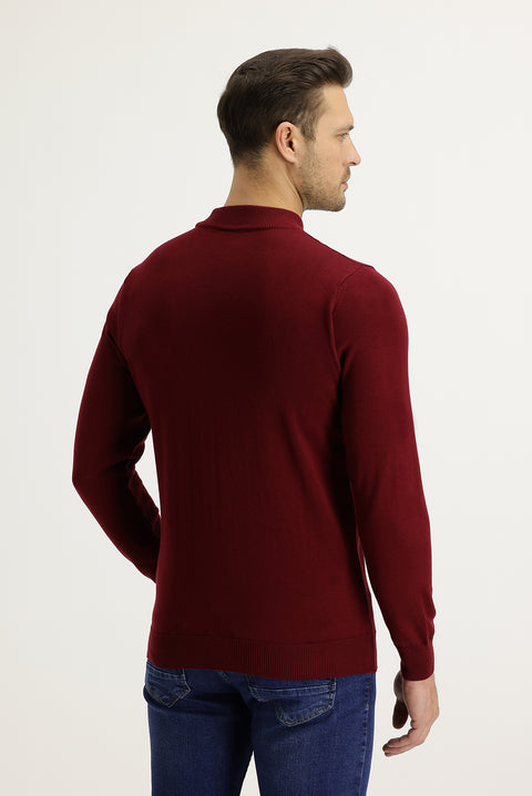 Açık Bordo Yarım Balıkçı Yaka Regular Fit Triko Kazak
