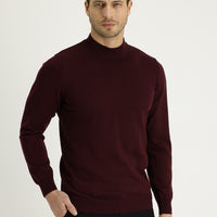 Koyu Bordo Yarım Balıkçı Yaka Regular Fit Triko Kazak