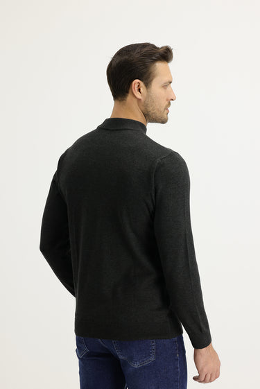 Koyu Antrasit Yarım Balıkçı Yaka Regular Fit Triko Kazak