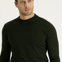 Orta Haki Yarım Balıkçı Yaka Regular Fit Triko Kazak