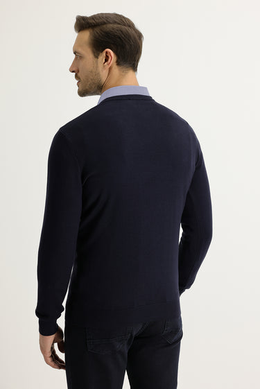 Koyu Lacivert V Yaka Regular Fit Triko Kazak