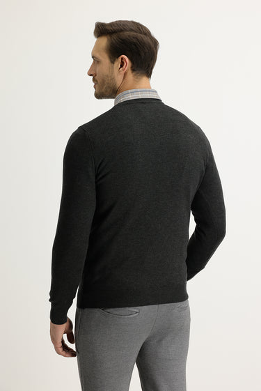 Koyu Antrasit V Yaka Regular Fit Triko Kazak
