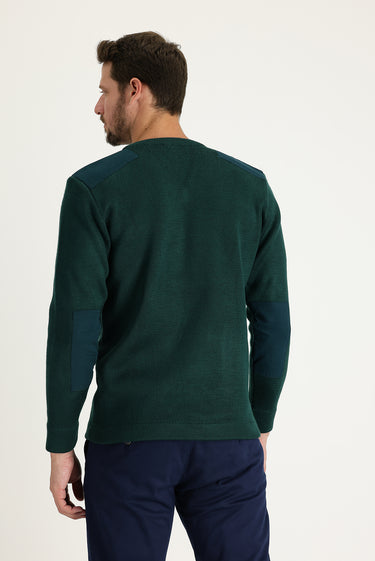 Koyu Yeşil V Yaka Super Slim Fit Ekstra Dar Kesim Çelik Örgü Triko Kazak